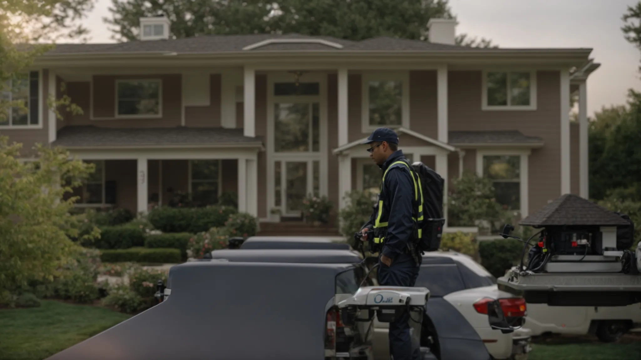 a pest control technician arrives at a suburban home in carmel, indiana, ready to inspect and treat the property.
